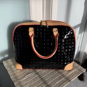 Arcadia Black & Tan Top Handle Satchel Bag with Red Accents